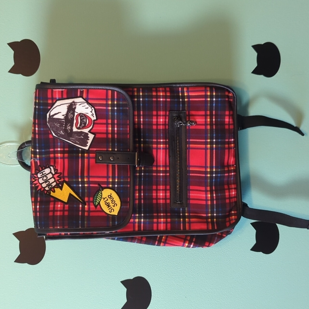 Disney Cruella De Vil Red Plaid Backpack Tech Sleeve New